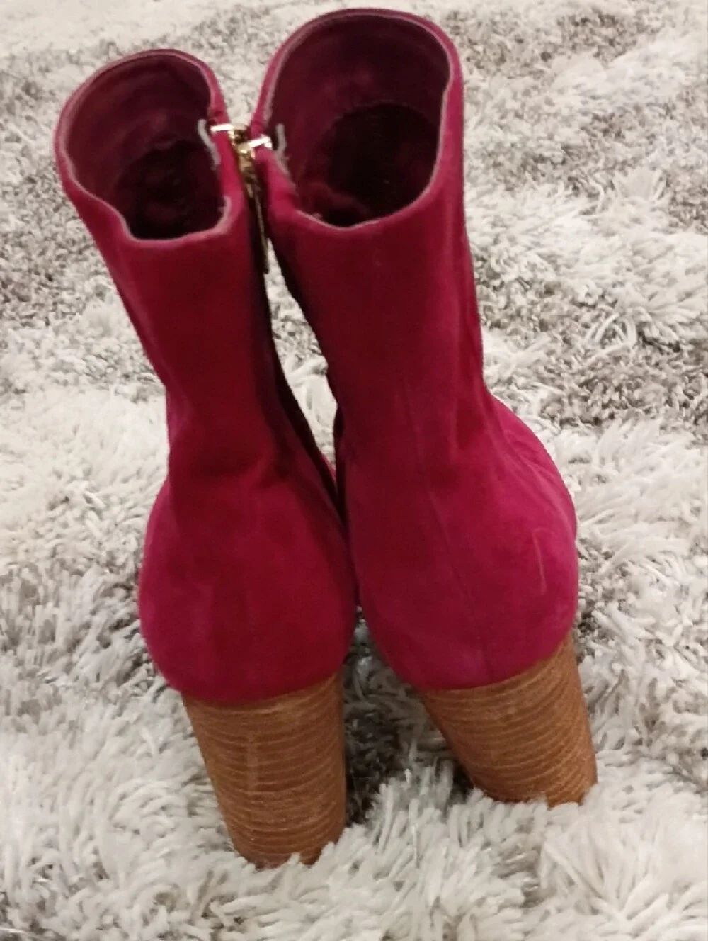 Sam Edelman Wine Colored Suede Ankle Booties with Gold Zip